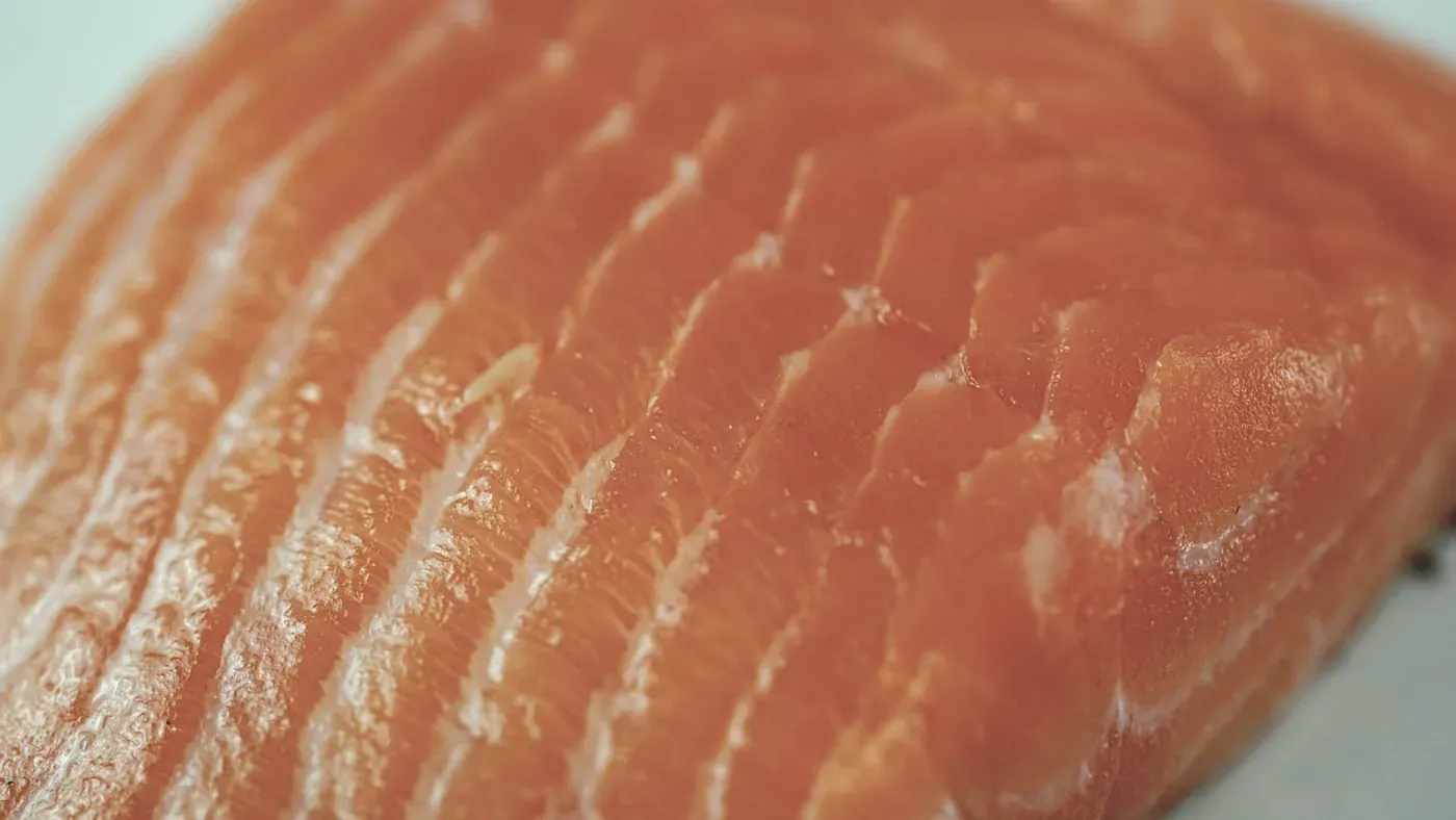 Närbild på en laxfilé, en fet fisk rik på omega-3